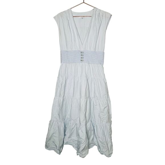 DEREK LAM COLLECTIVE Blue 100% Cotton Hourglass Layered Midi Dress Size 44 - Picture 4 of 13